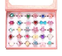 PinkSheep Bagues bijou pour petites filles, 30 bagues bijou dans une boîte, ajustable, pas de duplication, jeu et habillage de filles