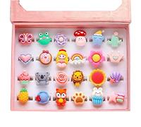 PinkSheep Bagues bijoux pour petites filles dans une boîte, ajustables, pas de duplication, bagues pour jeu de rôle et habillage de fille (24 bagues de surface)