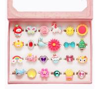 PinkSheep Bagues de bijoux pour fille en boîte, réglables, non duplicables, anneaux de jeu de fiction et pour habiller la petite fille (24 anneaux adorables)