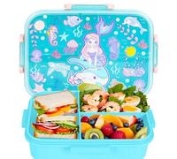 PinkSheep Bento Boîtes à déjeuner pour enfants, 1200 ml, sans BPA, sans fuite, avec 3 compartiments pour retour aux écoliers, garçons et filles, motif sirène
