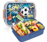 PinkSheep Bento Boîtes à lunch pour enfants, 1200 ml, sans BPA, anti-fuite, récipient alimentaire avec 3 compartiments, retour aux élèves de l'école, garçons et filles (football)