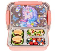PinkSheep Boîte à bento en acier inoxydable pour enfants, 710 ml, sans BPA, anti-fuite, avec 3 compartiments, pour la rentrée scolaire, les étudiants, les garderies, les collations (licorne-A)