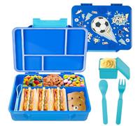 PinkSheep Boîte à déjeuner pour enfant - 1330 ml - Sans BPA - Avec 5 compartiments - Pour enfant - Pour le retour aux élèves - Conteneur à collation (football)