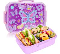 PinkSheep Boîtes à bento pour enfants, 1200 ml, sans BPA, anti-fuite, avec 3 compartiments (papillon)