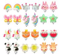 PinkSheep Boucles d'oreilles à clip pour filles Enfants 12 paires Boucles d'oreilles pour enfants Kawaii Coccinelle Licorne Arc-en-ciel Boucles d'oreilles de princesse Cadeau de fille