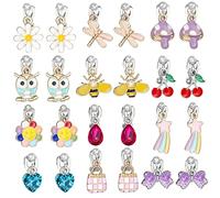 PinkSheep Boucles d'oreilles à Clip pour Petites Filles Bijoux pour Enfants 12 Paires Cadeau pour 4/5/6/7/9/10 Ans Boucle d'oreille Fleur Abeille avec Noeud Papillon