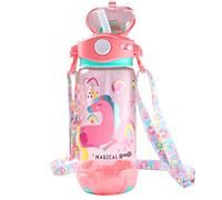 PinkSheep Bouteille d'eau pour enfant avec paille/lanyard pour enfants, 650ml/22oz BPA Free Child Drinking Water Bottle One-Click-Open Leak-Proof Locking Flip Lid pour l'école, le sport et le voyage