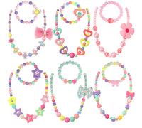 PinkSheep Collier et Bracelet pour Fille, 6 Sets, Parures de Bijoux pour Petites Filles, Sacs à Fleurs pour Filles, Boîte Cadeau pour Filles