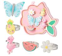 PinkSheep Ensemble de bagues pour petite fille à habiller, réglables, designs uniques, bijoux de jeu de rôle dans une boîte, Résine, Aucune pierre précieuse