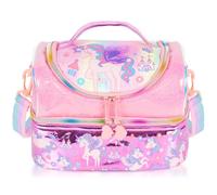 PinkSheep Grand sac à déjeuner isotherme à double étage pour garçons, filles, hommes, femmes, avec sangle réglable, licorne (licorne-F)