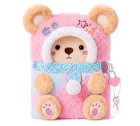 PinkSheep Journal intime avec serrure et clés, carnet de notes en peluche pour enfants, 160 pages avec serrure secrète pour écrire et dessiner, cadeaux pour filles (ours)