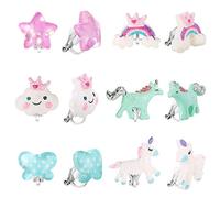 PinkSheep Lot de 6 paires de boucles d'oreilles à clip pour petites filles, licorne arc-en-ciel, Plastique, Zinc, Clip, boucles d'oreilles