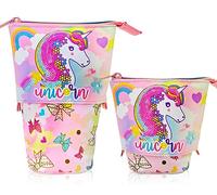 PinkSheep Porte-Crayon télescopique Mignon, Pochette de Rangement colorée pour transformateur rétractable, Sacs de Rangement en Toile à Double Usage avec Fermeture éclair pour Enfants et étudiants