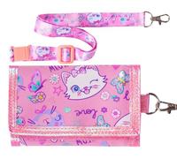 PinkSheep Portefeuille pour Enfants pour Filles 4-18 Ans Trifold, Portefeuille pour Jeunes avec Lanyard Porte-Monnaie à Fermeture éclair Porte-Cartes pour Cadeaux d'anniversaire - Chat