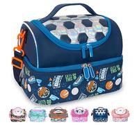 PinkSheep Sac Isotherme Repas Enfant Double Étage, Sac à Goûter avec Sangle Réglable, Grand Format pour Garçons et Filles (Football bleu)