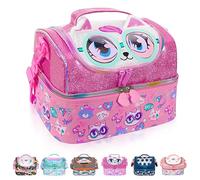PinkSheep Sac Isotherme Repas Enfant Double Étage, Sac à Goûter avec Sangle Réglable, Grand Format pour Garçons et Filles (Chat)