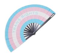 Pinkswag Éventail Clack « Trans Rights » - LGBTQ+ Pride - Éventail à main en bambou avec drapeau transgenre pour manifestations, défilés et événements de dragsters