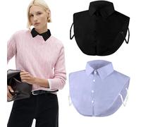 Pinkswan Col de chemisier, empiècement de col amovible, faux col de chemise pour femme, faux col de chemise pour femme, pull, bleu/noir, taille unique
