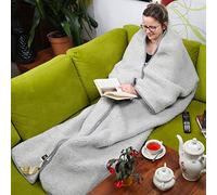 PinkZebra Couverture TV en Laine mérinos Chaude et épaisse avec Manches pour Homme et Femme - Certifié Woolmark - 100% Laine Vierge Naturelle - Cadeau pour Homme et Femme - Gris