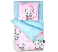 PinkZebra Gigoteuse double face 2 pièces pour petit lit de poupée - Literie en coton pour poupées - Literie de poupée avec coussin pour lit de poupée - Motif panda rose