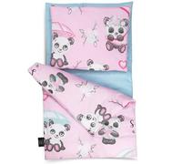 PinkZebra Parure de lit 3 pièces, couverture (30 x 40 cm) + oreiller (20 x 25 cm) + matelas (28 x 50 cm), petite literie avec matelas, parure de lit en coton pour mini lit, ours panda amoureux