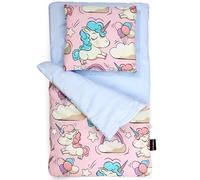 PinkZebra Petit sac de couchage double face, ensemble 2 pièces pour petit lit, literie en coton, ensemble de literie avec oreiller pour lit mini, licorne rose