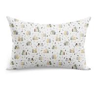 PinkZebra Taies d'oreiller pour enfant - 40 x 70 cm - 100 % coton - Certifié Öko-Tex - Housse de coussin avec fermeture éclair - Chat vert