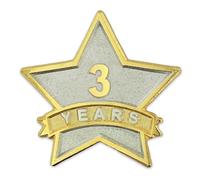 PinMart Épinglette étoile de récompense en métal plaqué or et argent - 1 à 30 ans de service pour employés ou bénévoles, 10 Pack, Métal, Sans pierre précieuse