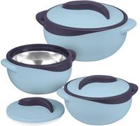 Pinnacle Lot de 3 cocottes isothermes avec couvercle 2,6/1,5/1 l - Réchauffeur de nourriture/refroidisseur - Bol de service thermique pour soupe/salade - Récipient à aliments chauds en acier