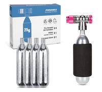 PINNAMAX Ensemble de pompe à CO2 pour vélo - Gonfleur CO2 avec cartouches CO2 de 16g/25g - Compact, léger, compatible avec valves Presta et Schrader - Parfait pour vélos de course et VTT - Housse de