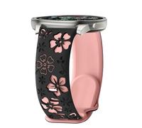 PinnWaa 20mm Bracelet Silicone Compatible avec Amazfit T-Rex 3 Pro 44mm/Active 2 Square/Active 2, Bicolore Floraux Gravés, Sport Silicone Souple Hommes Femmes pour Amazfit Active - Noir/Rose