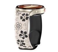 PinnWaa 20mm Bracelet Silicone Compatible avec Galaxy Watch FE/7 6 5 4(40mm 44mm)/6 Classic (47mm 43mm), Bicolore Floraux Gravés, Sport Silicone avec Watch 4 Classic 42/46mm Stellar Light/Noir