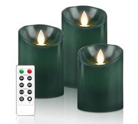 PinnWaa Bougies LED, [Lot de 3 ] Bougies avec Vacillement des Flammes Très Réaliste, Faite de Cire Vraie Paraffine, Room Decor, Bougies avec Télécommande et Minuterie de 24 Heures - Vert