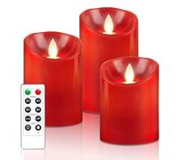 PinnWaa Bougies LED, [Lot de 3 ] Bougies avec Vacillement des Flammes Très Réaliste, Faite de Cire Vraie Paraffine, Room Decor, Bougies avec Télécommande et Minuterie de 24 Heures - Rouge