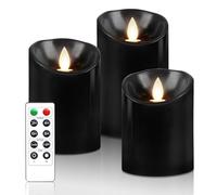 PinnWaa Bougies LED, [Lot de 3 ] Bougies avec Vacillement des Flammes Très Réaliste, Faite de Cire Vraie Paraffine, Room Decor, Bougies avec Télécommande et Minuterie de 24 Heures - Noir