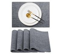 PinnWaa Set de Table en Tissu Lin de Coton, Lot de 4 Double Face Imperméables Antidérapants Résistants à la Chaleur Sets de Table pour Table à Manger, Cuisine, Mariage (45cm x 30cm, Grigio #2)