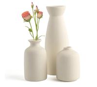 PinnWaa Vase Céramique Décoratif Artisanal pour Fleurs Séchées et Pampas, Décoration Maison Élégante Style Contemporain, Petit Vase Set - 3 Design Minimaliste pour Intérieur Salon/Chambre - Beige