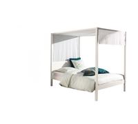 Vipack - Lit à baldaquin Charlotte - Pin massif laqué blanc - 140x200 cm - Voile & sommier à lattes