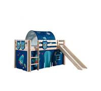 Vipack Pino Lit Compact Avec Toboggan Pin Massif + Rideau, Tunnel Et 3 Pochettes De Lit Astro