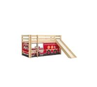 PINO Lit Compact avec Toboggan Pin Massif Nature Pompiers