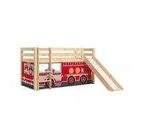 Vipack Lit compact PINO avec toboggan pin massif naturel Pompiers, sommier inclus 90x200