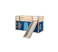 PINO Lit Compact avec Toboggan Pin Massif Nature + Rideau de lit Astro