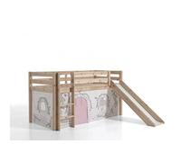PINO Lit Compact avec Toboggan Pin Massif Nature + Rideau de lit BIRDY