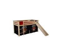 PINO Lit Compact avec Toboggan Pin Massif Nature + Rideau de lit Pirate