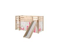 PINO Lit Compact avec Toboggan Pin Massif Nature + Rideau de lit Princes