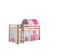 Vipack Pino Lit Compact Pin Massif Naturel 209 X 105 X 114 Cm + Rideau Et Tunnel De Lit Princess