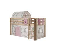 Vipack Pino Lit Compact Pin Massif Naturel + Birdy Rideau Et Tunnel De Lit + 3 Pochettes