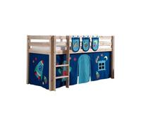 Vipack Pino Lit Compact Pin Massif Naturel + Rideau De Lit Astro + 3 Pochettes Astronaute
