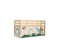 Vipack Lit compact Pino - pin massif naturel - rideau 4 parties Dinos - 90x200 cm