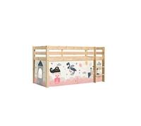 Vipack Lit compact Pino en pin massif naturel avec rideau en 4 parties Princesse